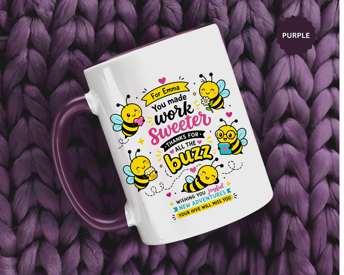 Personalized Coworker Farewell Mug with Name, You Made Work Sweeter Coffee Cup, Leaving Gift from Team, New Job Bee Office Keepsake
