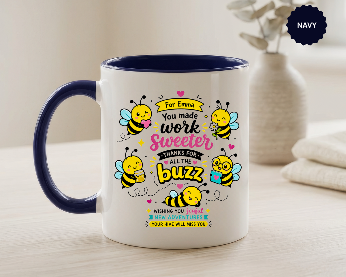 Personalized Coworker Farewell Mug with Name, You Made Work Sweeter Coffee Cup, Leaving Gift from Team, New Job Bee Office Keepsake