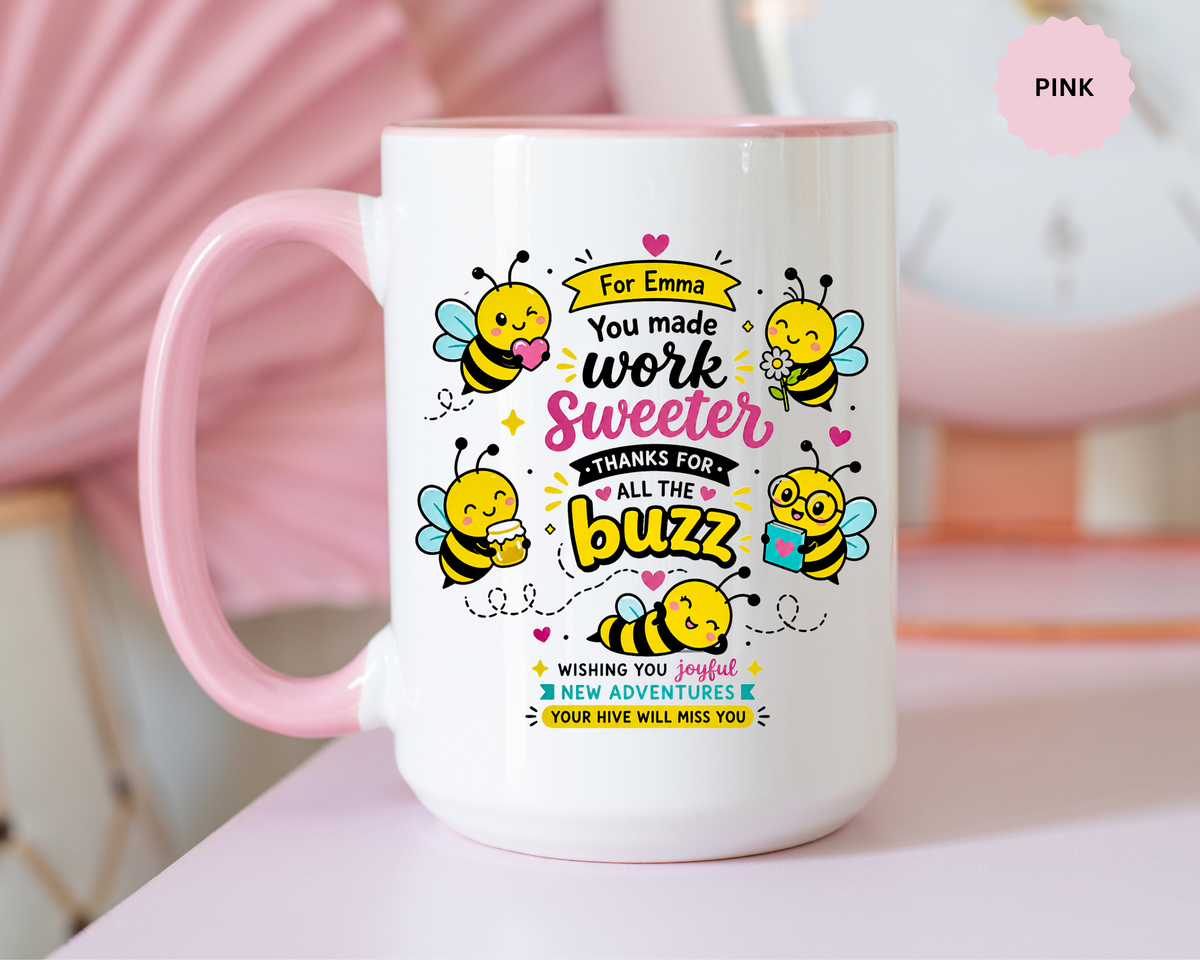 Personalized Coworker Farewell Mug with Name, You Made Work Sweeter Coffee Cup, Leaving Gift from Team, New Job Bee Office Keepsake