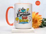 Powered by Espresso Mug, Funny Coffee Lover Cup, Bad Ideas Quote Gift for Coworker, Caffeine Addict Present, Office Humor Drinkware