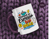 Powered by Espresso Mug, Funny Coffee Lover Cup, Bad Ideas Quote Gift for Coworker, Caffeine Addict Present, Office Humor Drinkware