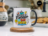 Powered by Espresso Mug, Funny Coffee Lover Cup, Bad Ideas Quote Gift for Coworker, Caffeine Addict Present, Office Humor Drinkware