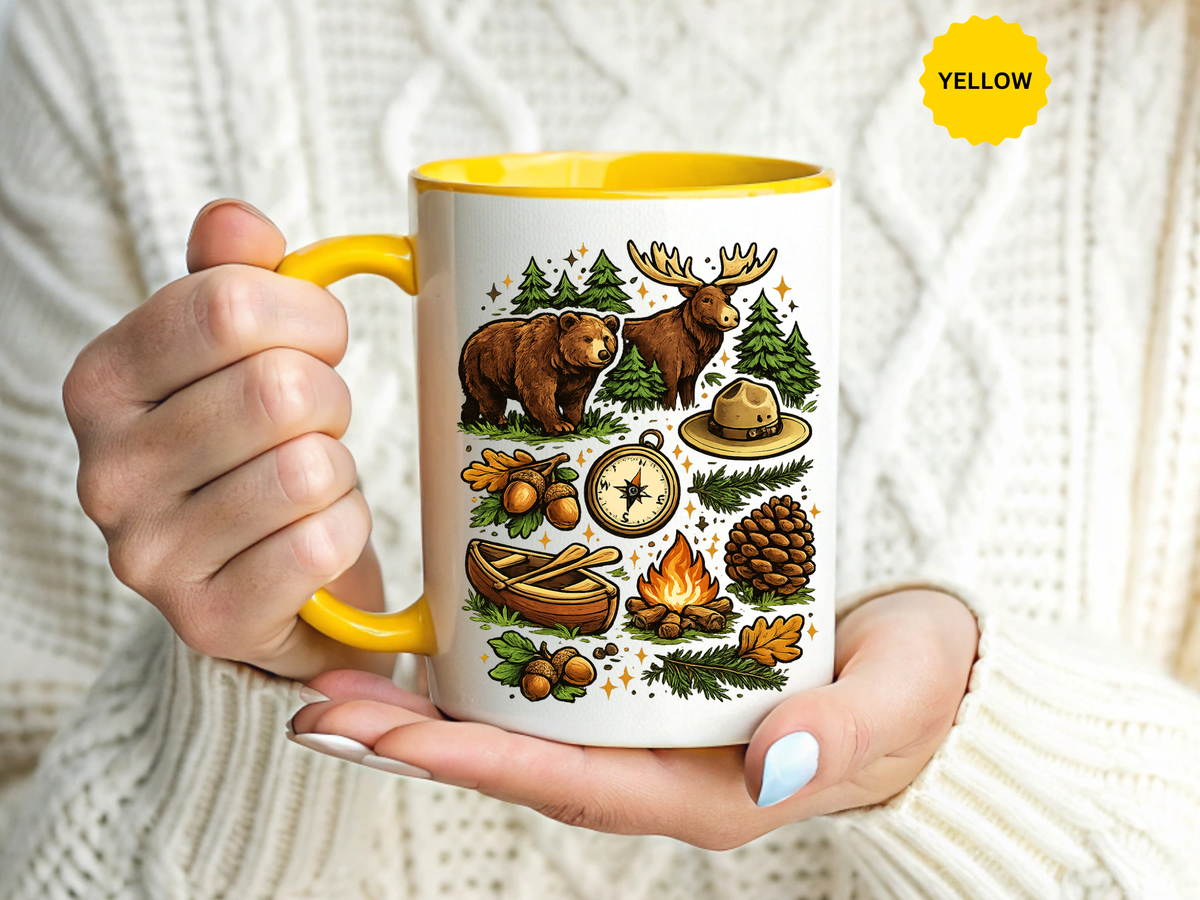 Camping Mug, Woodland Wildlife Coffee Cup, Bear and Moose Outdoor Gift, Rustic Cabin Kitchen Decor, Birthday Present for Camper or Hiker