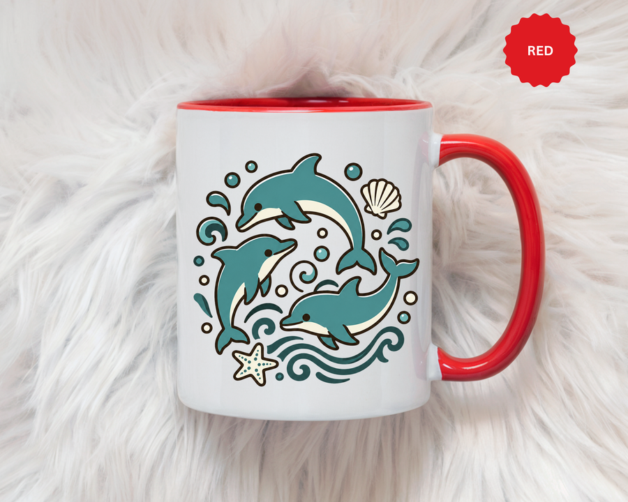 Dolphin Mug, Coastal Ocean Coffee Cup, Cute Marine Animal Lover Gift, Beach House Kitchen Decor, Unique Summer Birthday Present for Her