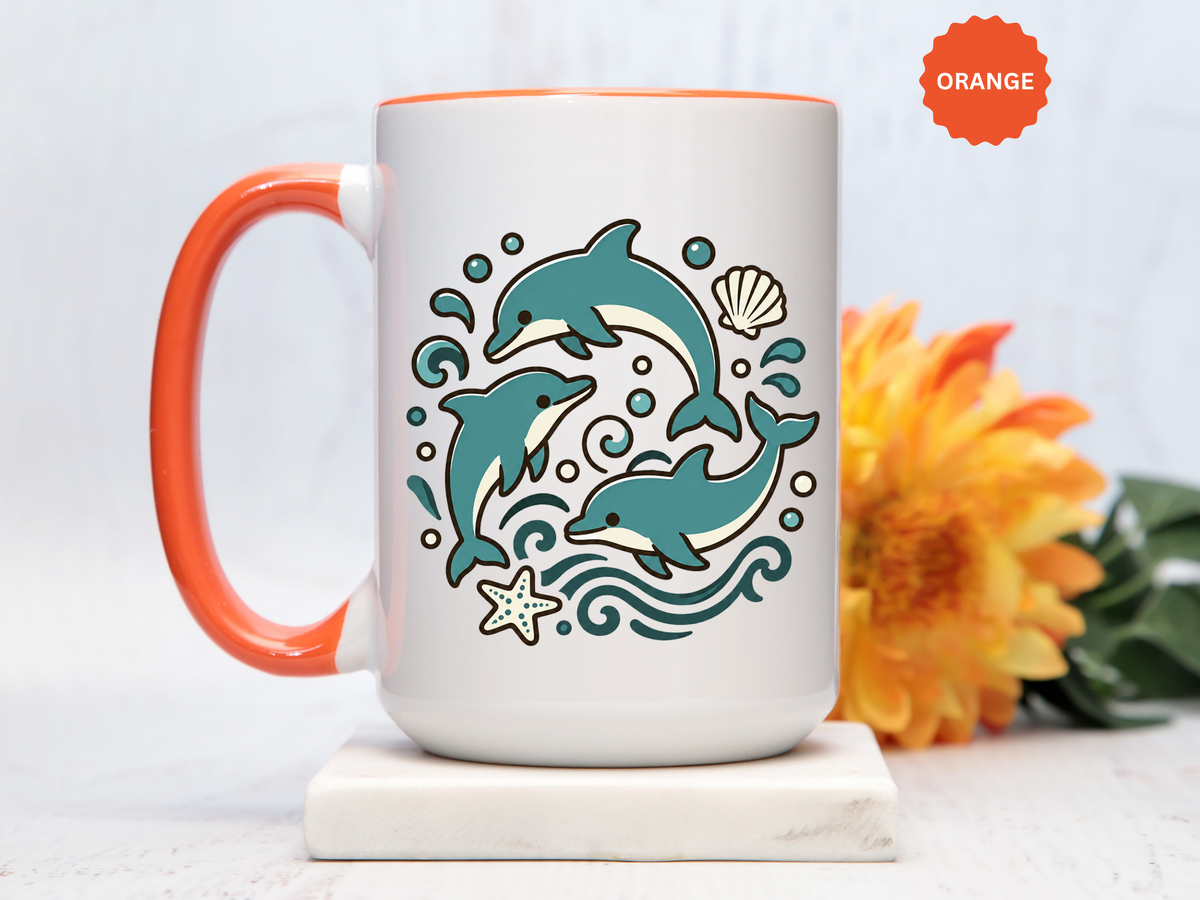 Dolphin Mug, Coastal Ocean Coffee Cup, Cute Marine Animal Lover Gift, Beach House Kitchen Decor, Unique Summer Birthday Present for Her