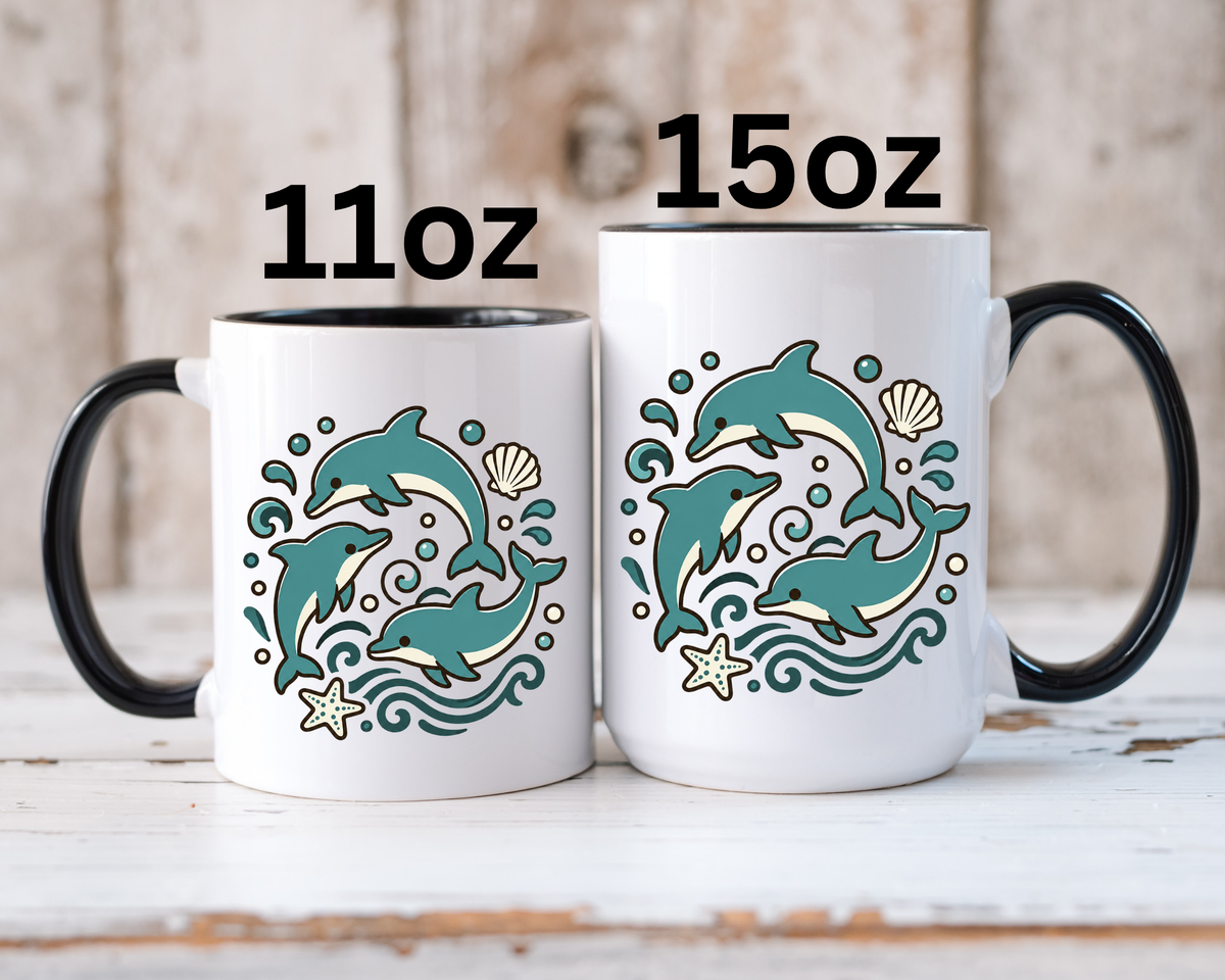 Dolphin Mug, Coastal Ocean Coffee Cup, Cute Marine Animal Lover Gift, Beach House Kitchen Decor, Unique Summer Birthday Present for Her