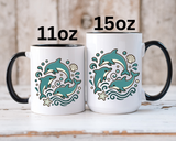 Dolphin Mug, Coastal Ocean Coffee Cup, Cute Marine Animal Lover Gift, Beach House Kitchen Decor, Unique Summer Birthday Present for Her