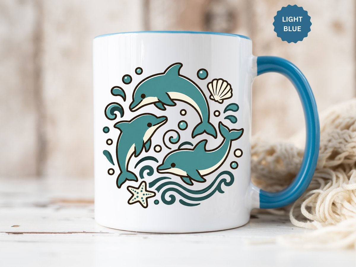 Dolphin Mug, Coastal Ocean Coffee Cup, Cute Marine Animal Lover Gift, Beach House Kitchen Decor, Unique Summer Birthday Present for Her