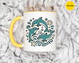 Dolphin Mug, Coastal Ocean Coffee Cup, Cute Marine Animal Lover Gift, Beach House Kitchen Decor, Unique Summer Birthday Present for Her