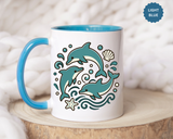Dolphin Mug, Coastal Ocean Coffee Cup, Cute Marine Animal Lover Gift, Beach House Kitchen Decor, Unique Summer Birthday Present for Her