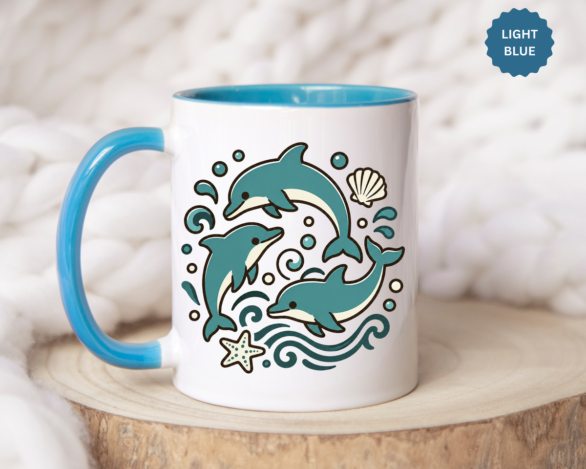 Dolphin Mug, Coastal Ocean Coffee Cup, Cute Marine Animal Lover Gift, Beach House Kitchen Decor, Unique Summer Birthday Present for Her