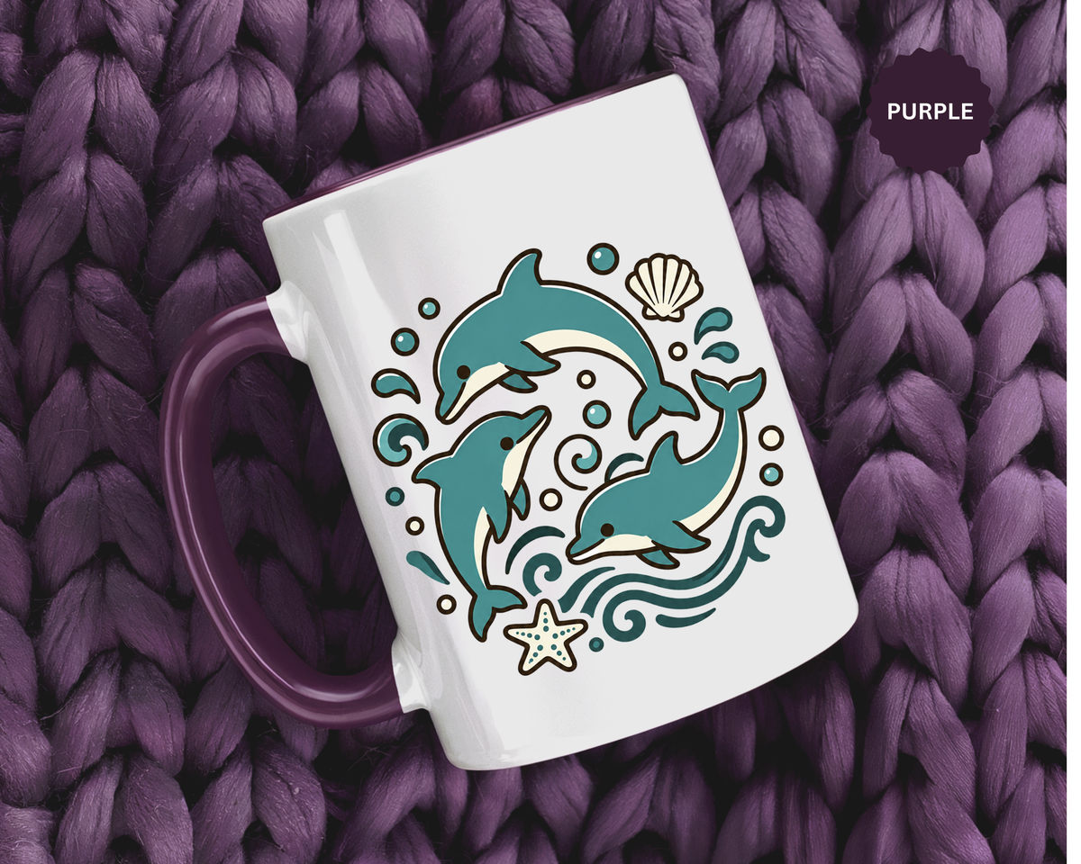 Dolphin Mug, Coastal Ocean Coffee Cup, Cute Marine Animal Lover Gift, Beach House Kitchen Decor, Unique Summer Birthday Present for Her