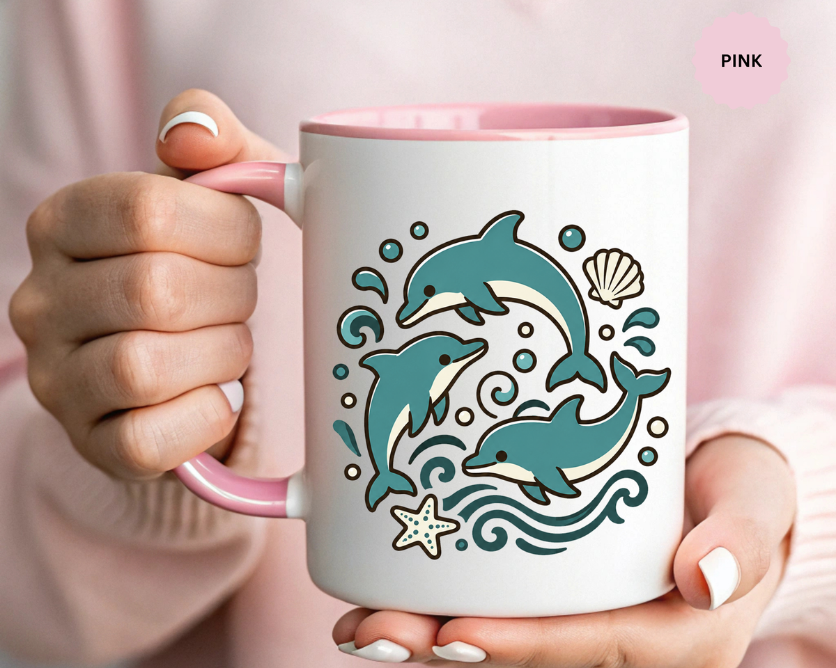 Dolphin Mug, Coastal Ocean Coffee Cup, Cute Marine Animal Lover Gift, Beach House Kitchen Decor, Unique Summer Birthday Present for Her