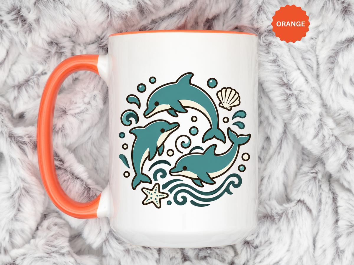 Dolphin Mug, Coastal Ocean Coffee Cup, Cute Marine Animal Lover Gift, Beach House Kitchen Decor, Unique Summer Birthday Present for Her