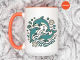 Dolphin Mug, Coastal Ocean Coffee Cup, Cute Marine Animal Lover Gift, Beach House Kitchen Decor, Unique Summer Birthday Present for Her