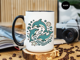 Dolphin Mug, Coastal Ocean Coffee Cup, Cute Marine Animal Lover Gift, Beach House Kitchen Decor, Unique Summer Birthday Present for Her