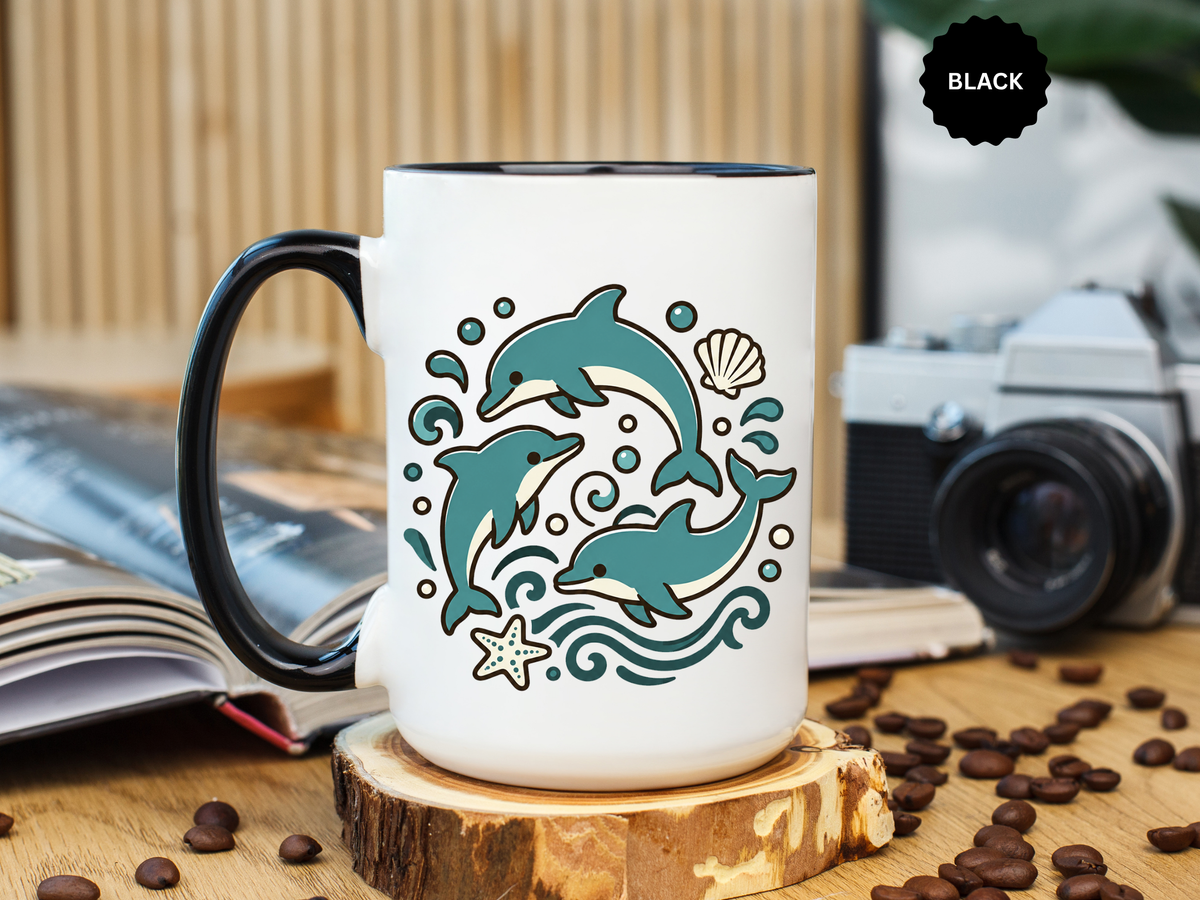 Dolphin Mug, Coastal Ocean Coffee Cup, Cute Marine Animal Lover Gift, Beach House Kitchen Decor, Unique Summer Birthday Present for Her