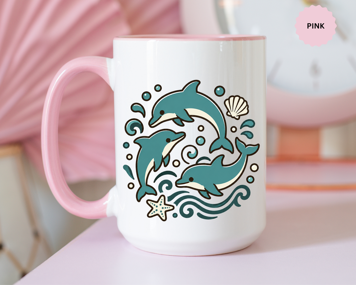 Dolphin Mug, Coastal Ocean Coffee Cup, Cute Marine Animal Lover Gift, Beach House Kitchen Decor, Unique Summer Birthday Present for Her