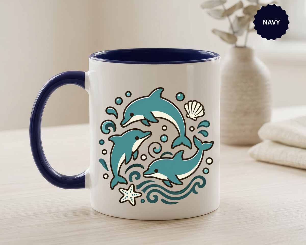 Dolphin Mug, Coastal Ocean Coffee Cup, Cute Marine Animal Lover Gift, Beach House Kitchen Decor, Unique Summer Birthday Present for Her
