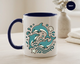 Dolphin Mug, Coastal Ocean Coffee Cup, Cute Marine Animal Lover Gift, Beach House Kitchen Decor, Unique Summer Birthday Present for Her