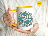 Dolphin Mug, Coastal Ocean Coffee Cup, Cute Marine Animal Lover Gift, Beach House Kitchen Decor, Unique Summer Birthday Present for Her