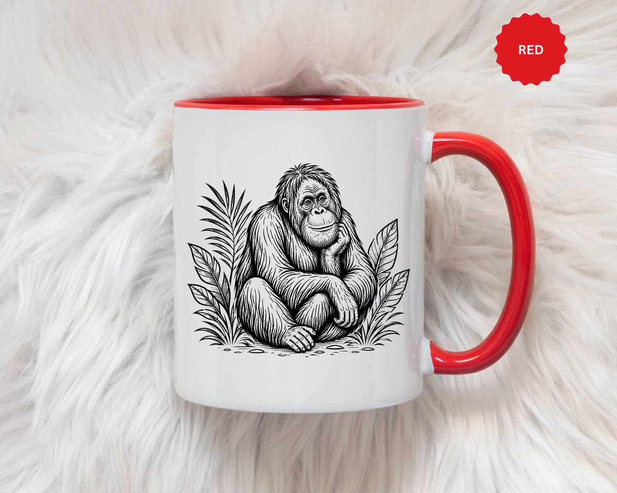 Orangutan Mug, Black and White Primate Coffee Cup, Jungle Animal Lover Gift, Wildlife Conservation Present, Rustic Nature Decor Gift