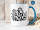 Orangutan Mug, Black and White Primate Coffee Cup, Jungle Animal Lover Gift, Wildlife Conservation Present, Rustic Nature Decor Gift
