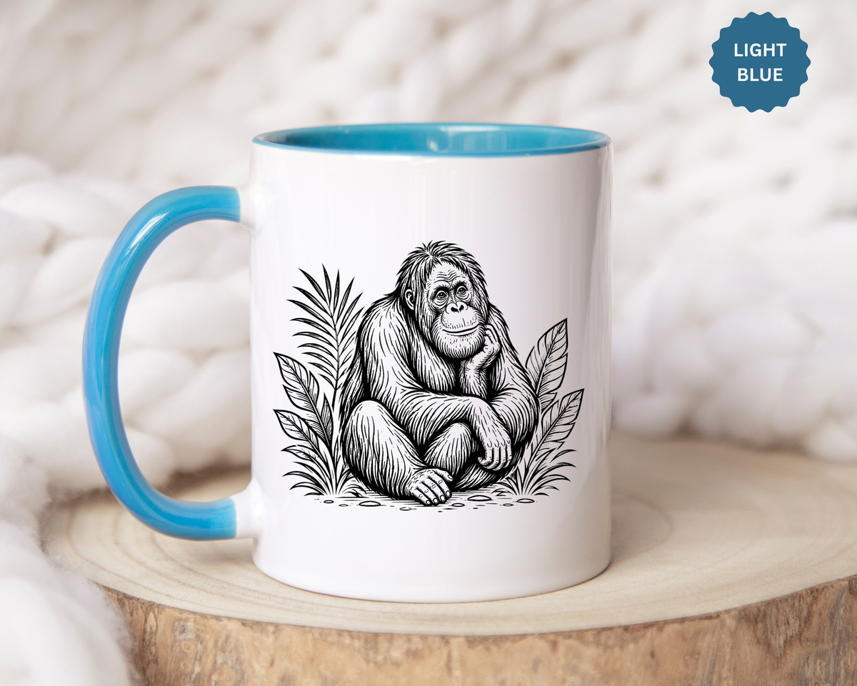 Orangutan Mug, Black and White Primate Coffee Cup, Jungle Animal Lover Gift, Wildlife Conservation Present, Rustic Nature Decor Gift