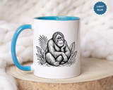 Orangutan Mug, Black and White Primate Coffee Cup, Jungle Animal Lover Gift, Wildlife Conservation Present, Rustic Nature Decor Gift