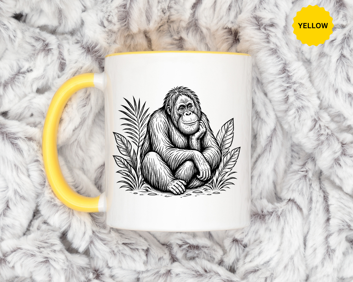 Orangutan Mug, Black and White Primate Coffee Cup, Jungle Animal Lover Gift, Wildlife Conservation Present, Rustic Nature Decor Gift