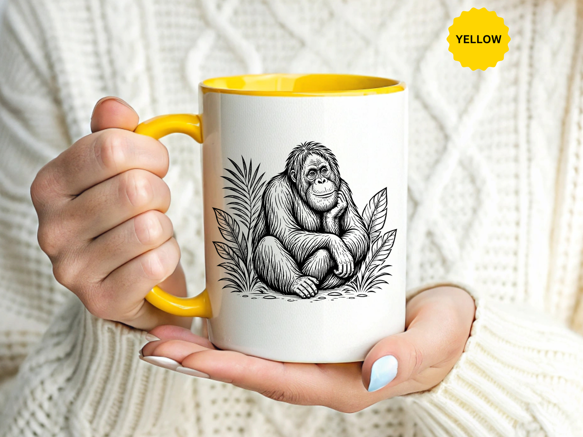 Orangutan Mug, Black and White Primate Coffee Cup, Jungle Animal Lover Gift, Wildlife Conservation Present, Rustic Nature Decor Gift