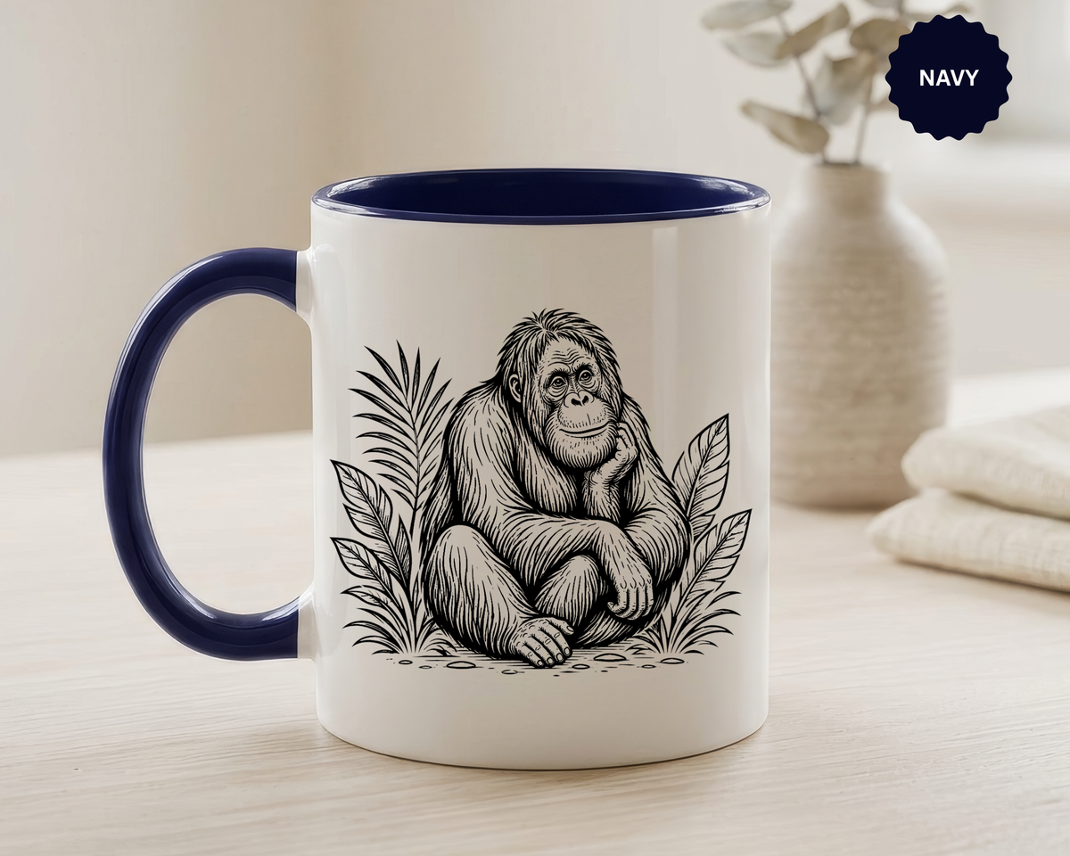 Orangutan Mug, Black and White Primate Coffee Cup, Jungle Animal Lover Gift, Wildlife Conservation Present, Rustic Nature Decor Gift