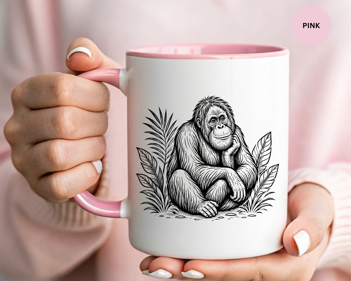 Orangutan Mug, Black and White Primate Coffee Cup, Jungle Animal Lover Gift, Wildlife Conservation Present, Rustic Nature Decor Gift