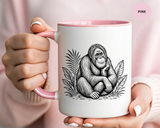 Orangutan Mug, Black and White Primate Coffee Cup, Jungle Animal Lover Gift, Wildlife Conservation Present, Rustic Nature Decor Gift