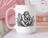 Orangutan Mug, Black and White Primate Coffee Cup, Jungle Animal Lover Gift, Wildlife Conservation Present, Rustic Nature Decor Gift