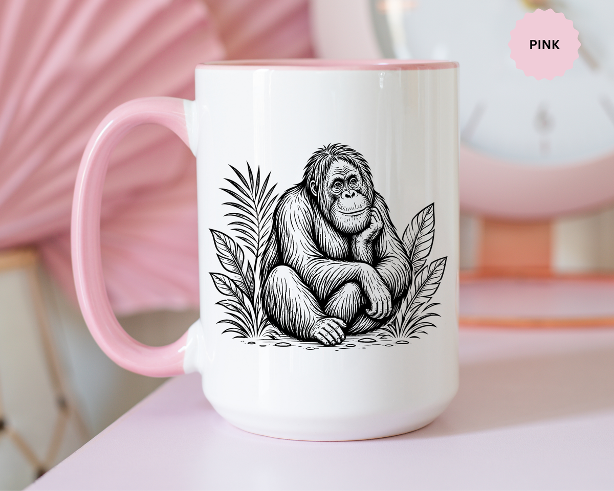 Orangutan Mug, Black and White Primate Coffee Cup, Jungle Animal Lover Gift, Wildlife Conservation Present, Rustic Nature Decor Gift