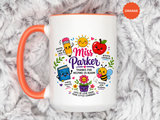 Personalized Teacher Mug with Name, Thank You Coffee Cup from Students, End of School Appreciation Gift, Colorful Classroom Keepsake