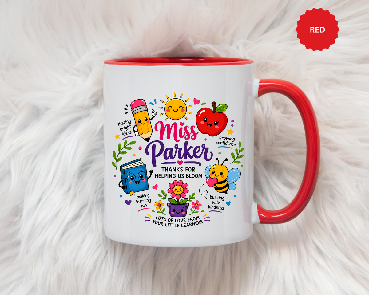 Personalized Teacher Mug with Name, Thank You Coffee Cup from Students, End of School Appreciation Gift, Colorful Classroom Keepsake