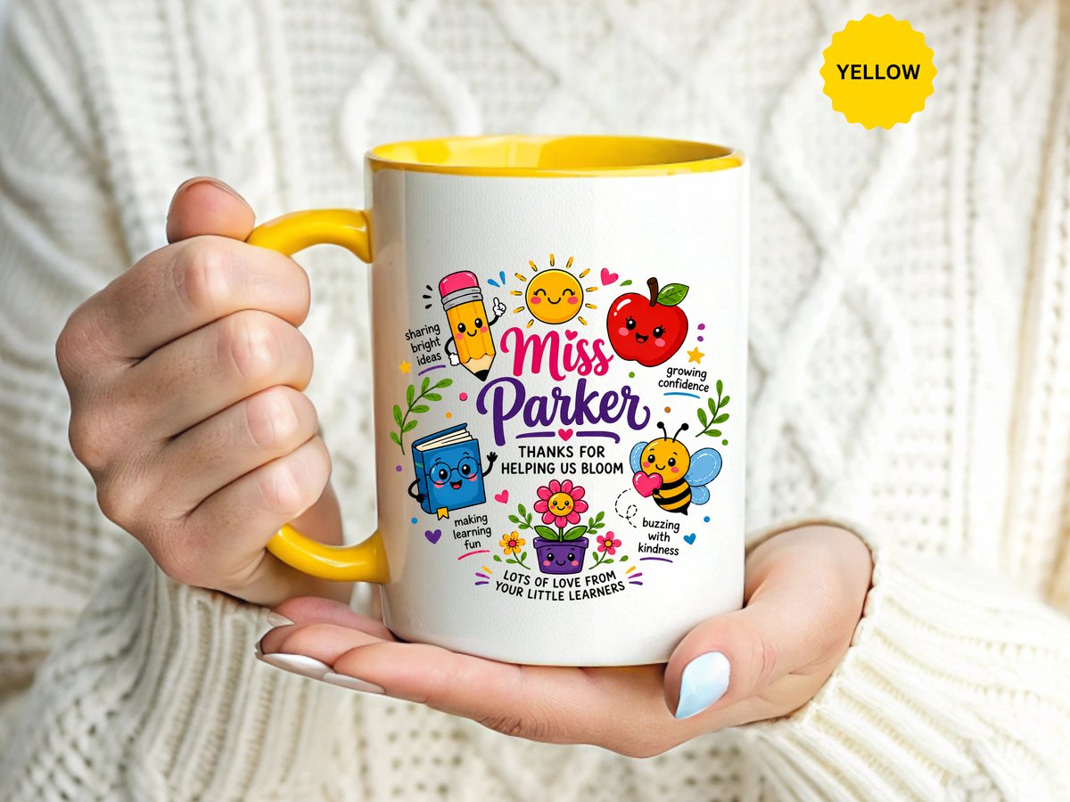Personalized Teacher Mug with Name, Thank You Coffee Cup from Students, End of School Appreciation Gift, Colorful Classroom Keepsake