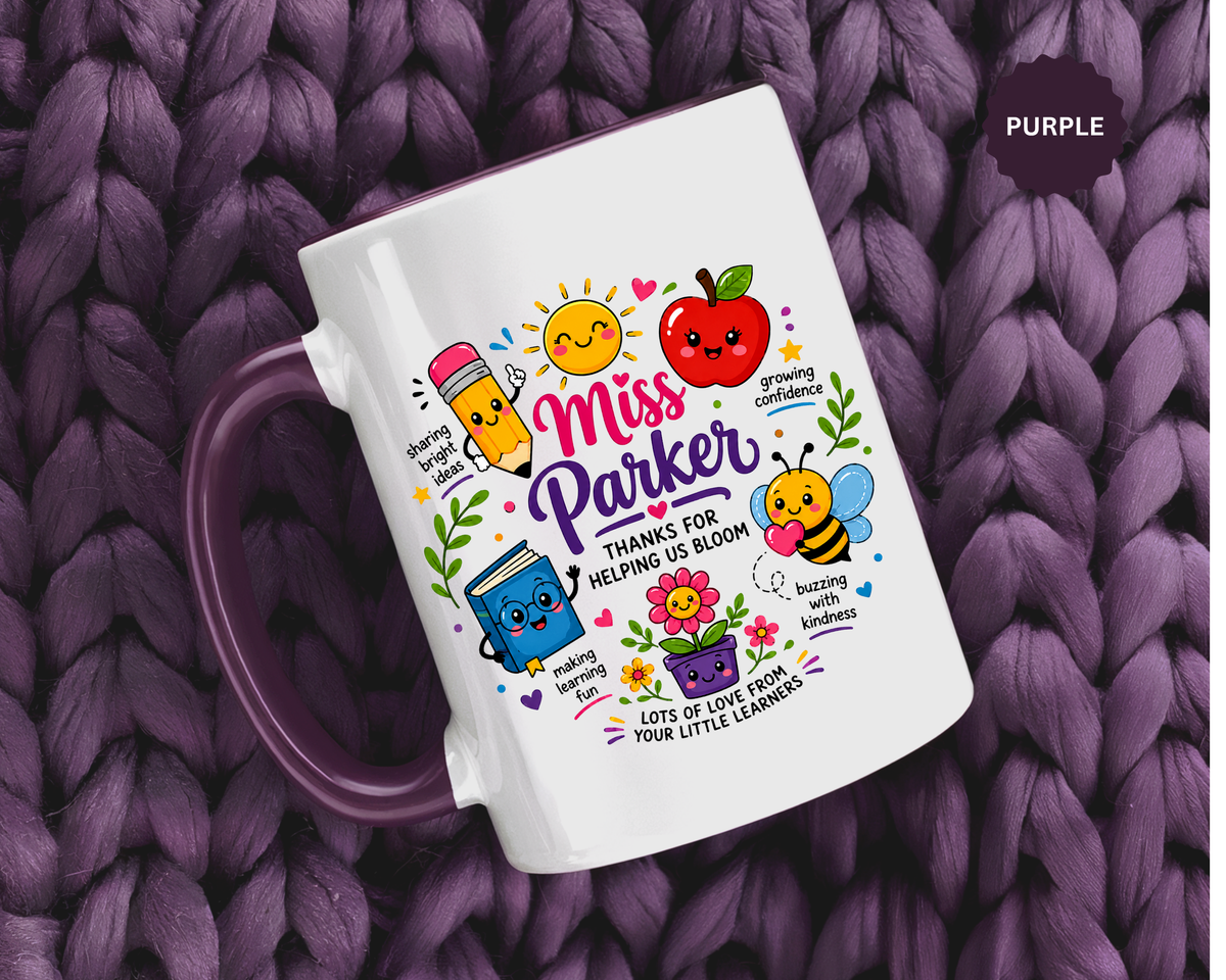 Personalized Teacher Mug with Name, Thank You Coffee Cup from Students, End of School Appreciation Gift, Colorful Classroom Keepsake