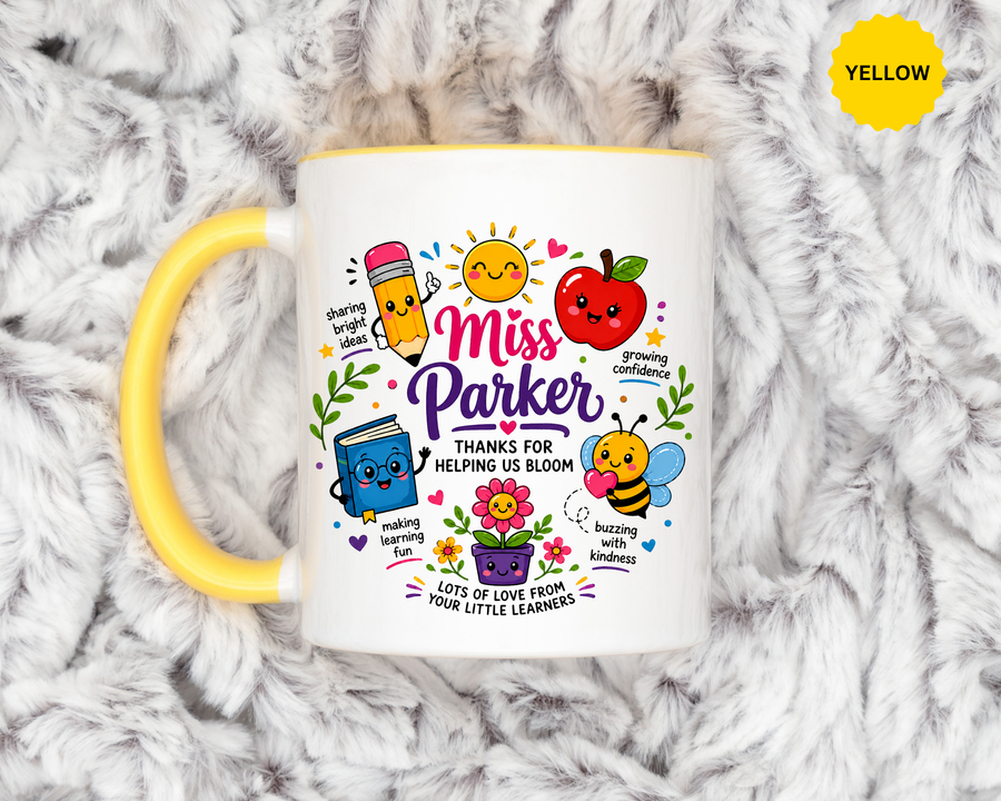 Personalized Teacher Mug with Name, Thank You Coffee Cup from Students, End of School Appreciation Gift, Colorful Classroom Keepsake