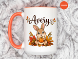 Personalized Bunny Mug with Name, Autumn Rabbit Coffee Cup, Cute Fall Woodland Gift for Daughter, Easter Basket or Birthday Keepsake