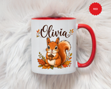 Personalized Squirrel Mug with Name, Autumn Woodland Coffee Cup, Cute Fall Animal Gift for Daughter, Nature Lover Birthday Keepsake