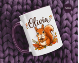 Personalized Squirrel Mug with Name, Autumn Woodland Coffee Cup, Cute Fall Animal Gift for Daughter, Nature Lover Birthday Keepsake