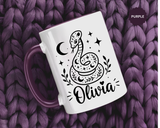 Personalized Snake Mug with Name, Celestial Serpent Coffee Cup, Custom Witchy Gift for Snake Lover, Gothic Botanical Birthday Gift