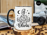 Personalized Snake Mug with Name, Celestial Serpent Coffee Cup, Custom Witchy Gift for Snake Lover, Gothic Botanical Birthday Gift