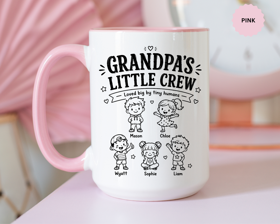 Personalized Grandpa Mug, Grandpa's Little Crew Coffee Cup, Grandchildren Name Gift, Father's Day Present, Family Birthday Keepsake