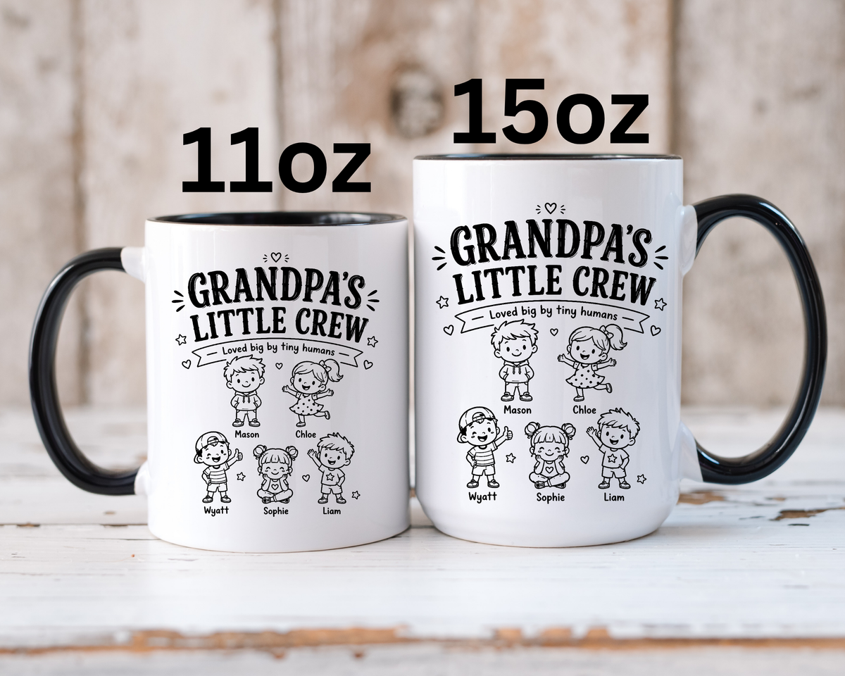 Personalized Grandpa Mug, Grandpa's Little Crew Coffee Cup, Grandchildren Name Gift, Father's Day Present, Family Birthday Keepsake