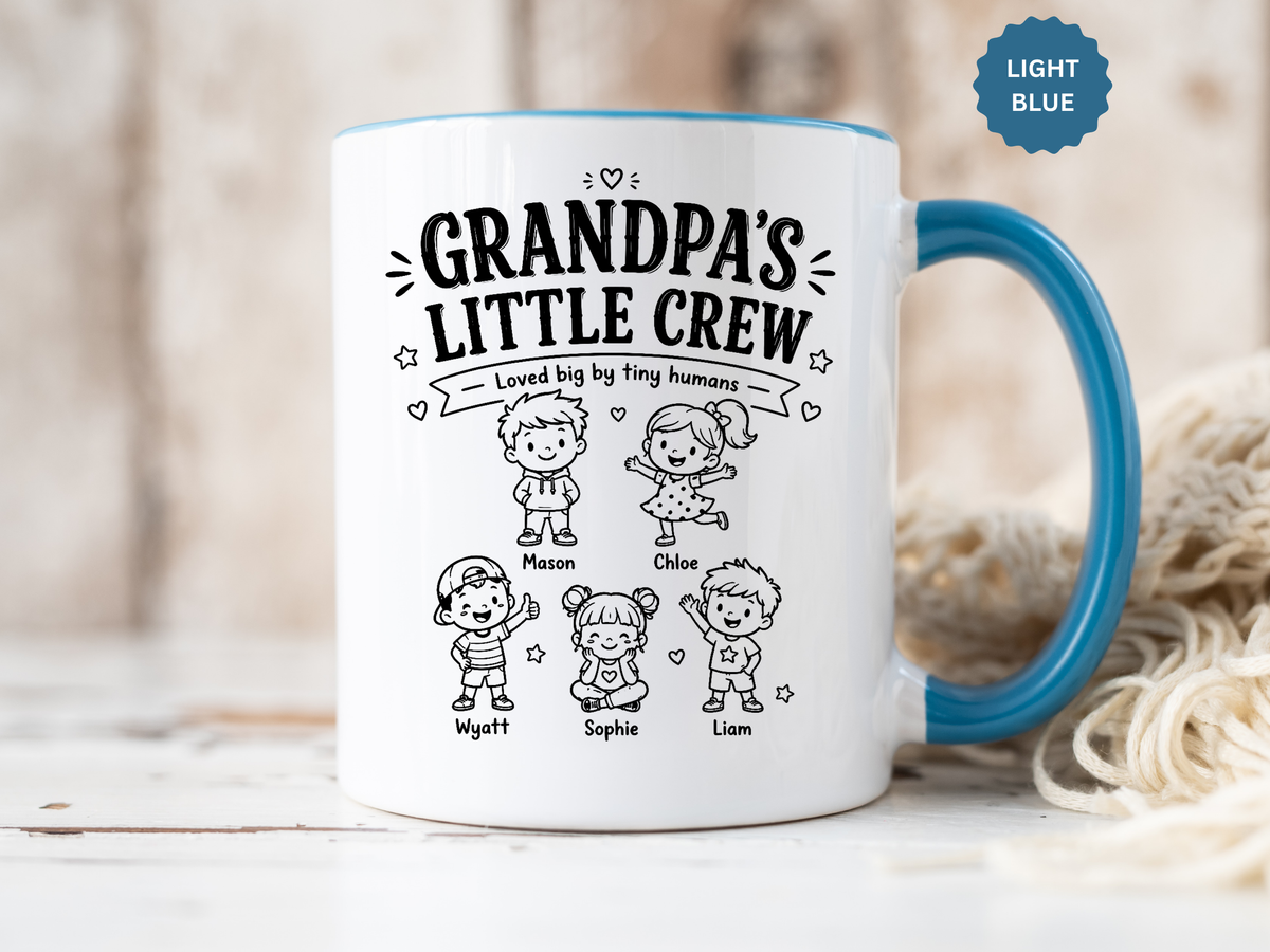 Personalized Grandpa Mug, Grandpa's Little Crew Coffee Cup, Grandchildren Name Gift, Father's Day Present, Family Birthday Keepsake