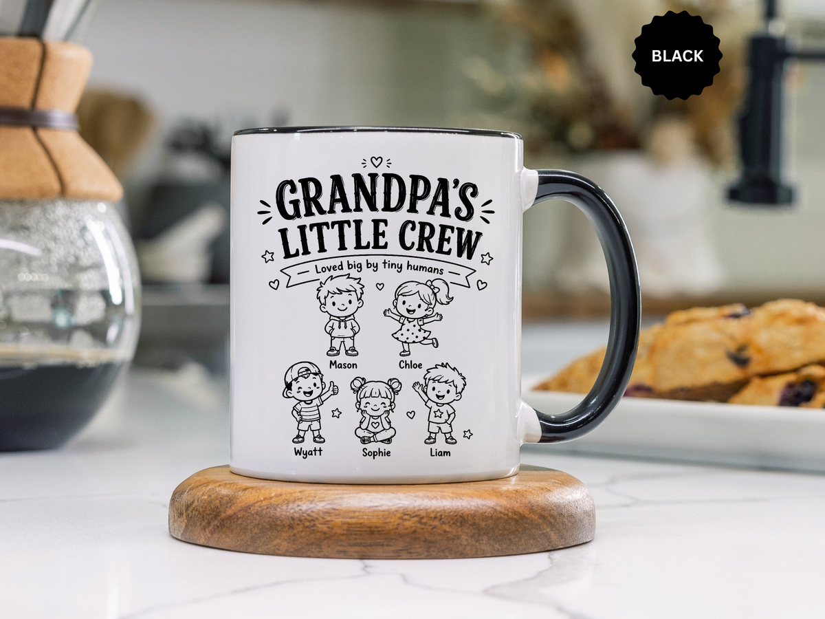 Personalized Grandpa Mug, Grandpa's Little Crew Coffee Cup, Grandchildren Name Gift, Father's Day Present, Family Birthday Keepsake